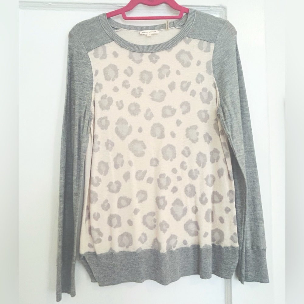 Rebecca Taylor Leopard Print Crew Neck Sweater